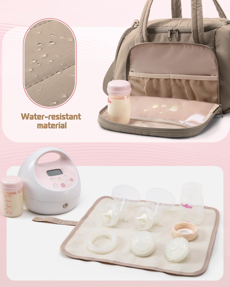 Marscamd Quilted Breast Pump Bag Compatible with Spectra S1 and S2, Pumping Bag with Cooler Compartment and a Drying Mat, Camel - Image 5