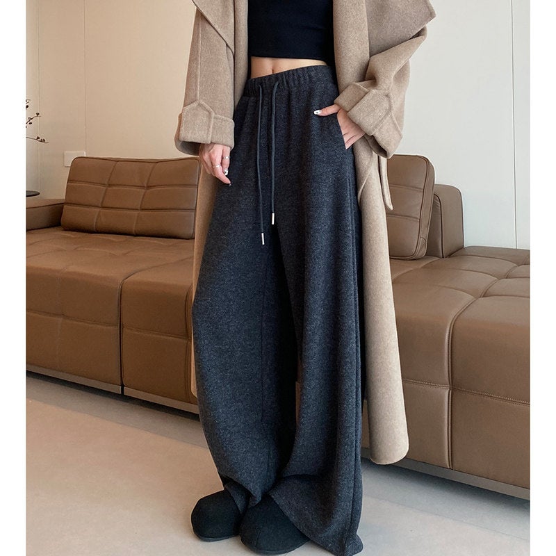 Fat mm fleece wide-leg pants children high-waisted drape autumn and winter new straight glutinous rice pants plus size floor-length casual pants - Image 3