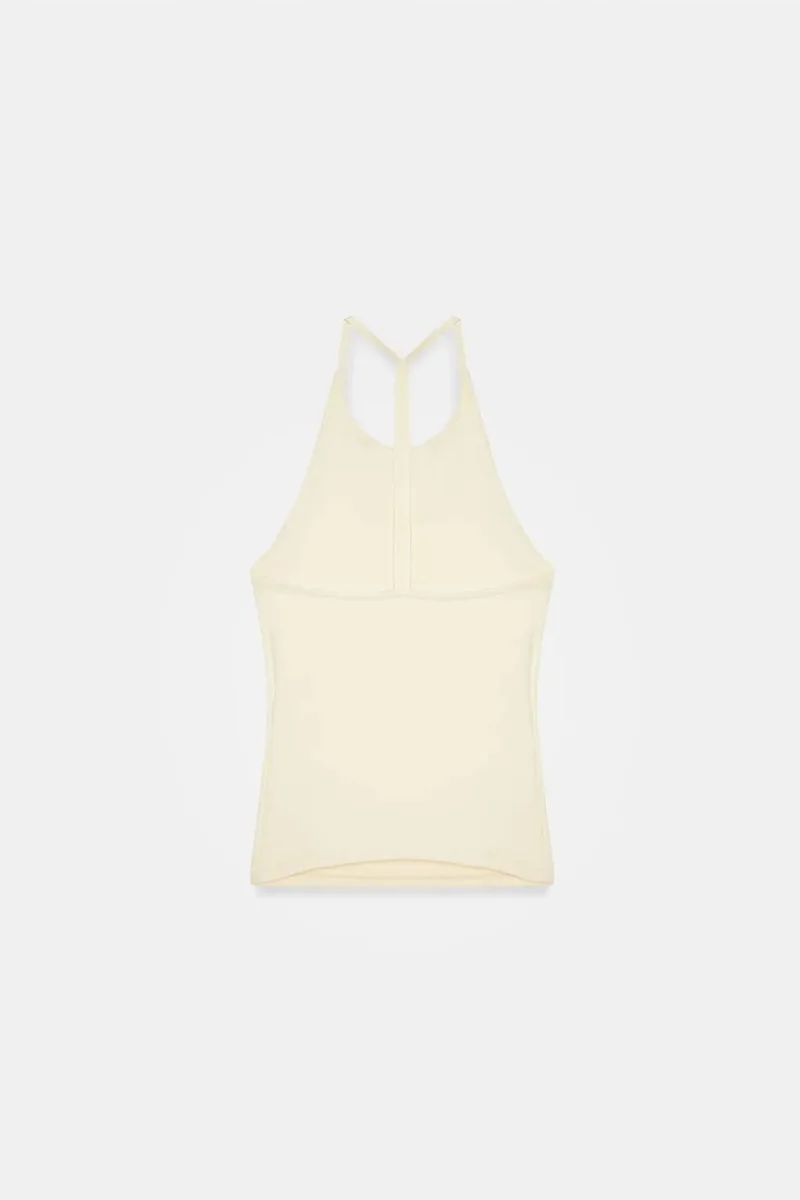 Dilvin Lemon Yellow DILVIN Slim Fit Halterneck Jersey Blouse for Women | Best Price UAE