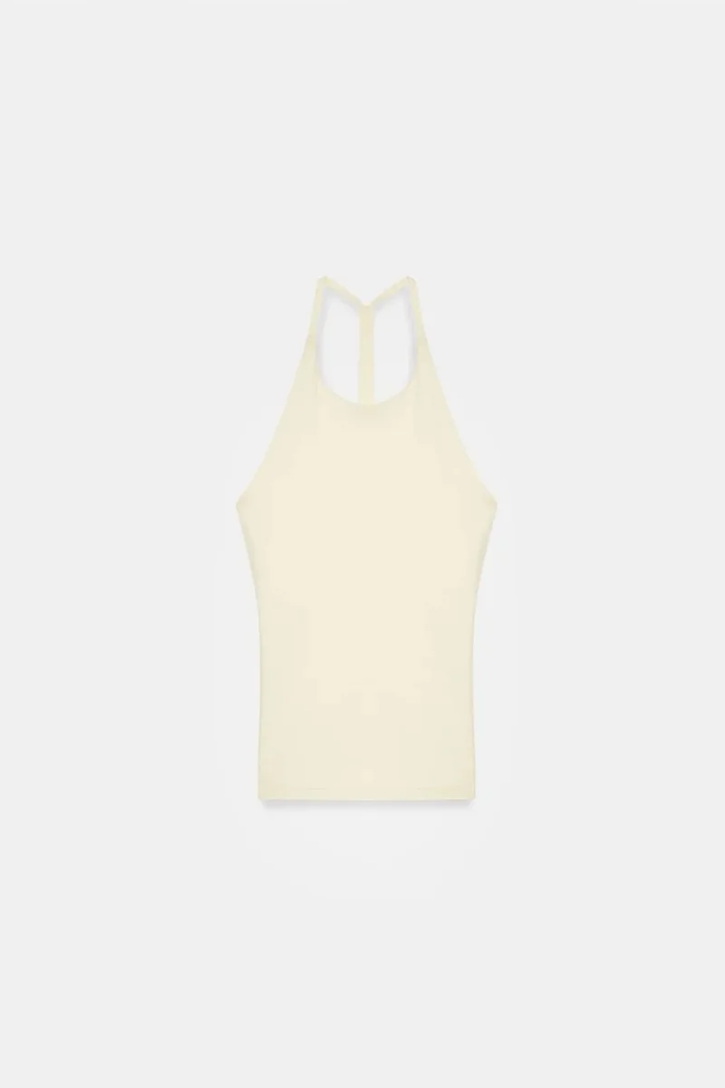 Dilvin Lemon Yellow DILVIN Slim Fit Halterneck Jersey Blouse for Women | Best Price UAE