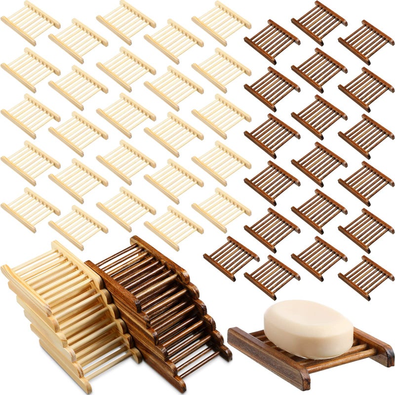 Sawysine Sawysine 50 Pcs Home Bamboo Wood Soap Holder Bulk Bathroom Wooden Soap Dish Tray Saver 472 x 335 x 07 Inch Hand Craft Bathtub Self Draining Dish for Bar KitchenCharcoal and Wood Color 