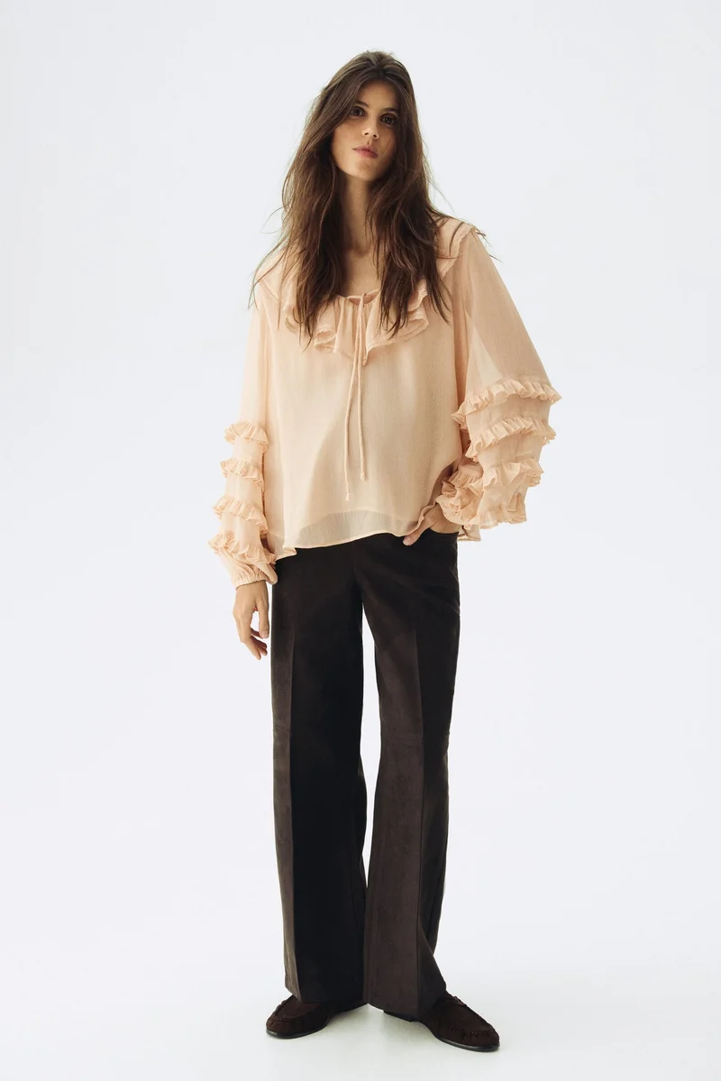 H&M MAMA Frill-trimmed chiffon blouse