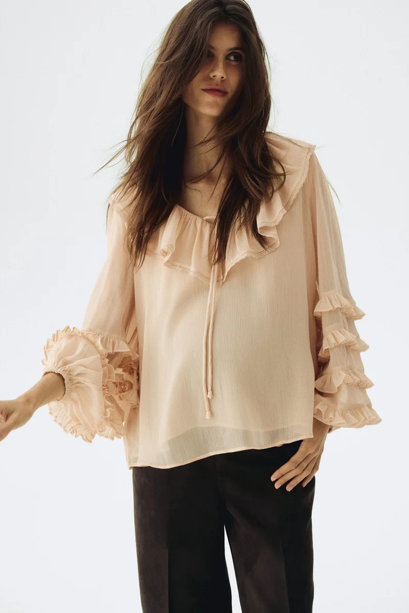 H&M MAMA Frill-trimmed chiffon blouse
