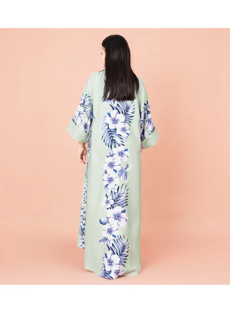 IKKXA Floral Printed Long Gown Fustan IKF1015 Green