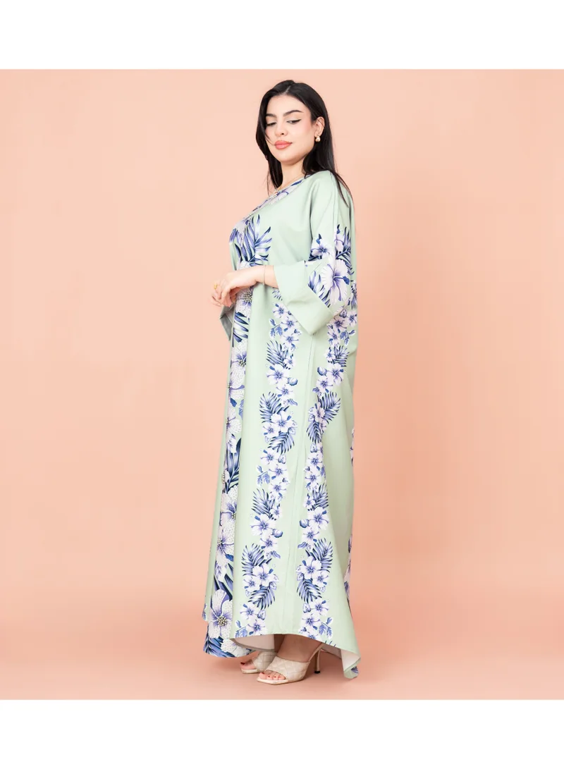 IKKXA Floral Printed Long Gown Fustan IKF1015 Green