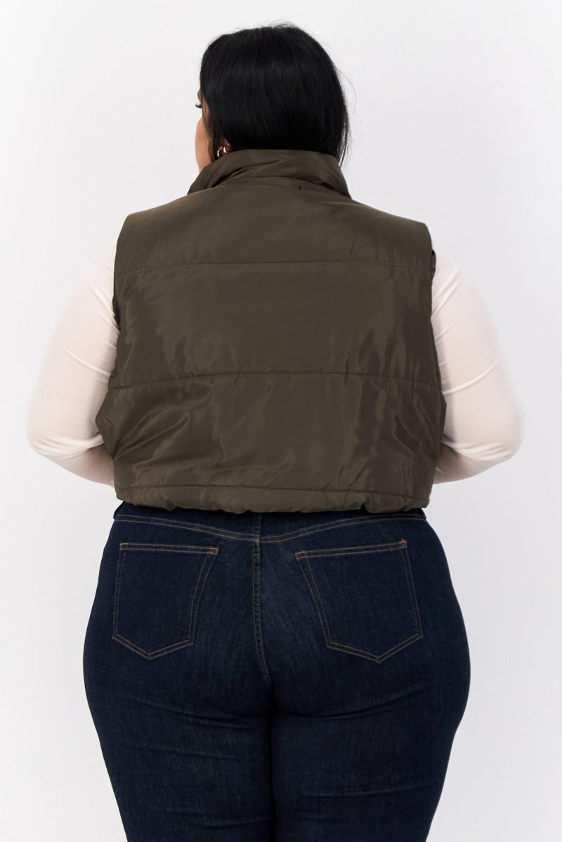 I SAW IT FIRST Women Quilted Puffer Jacket Vest, Dark Olive - Image 4