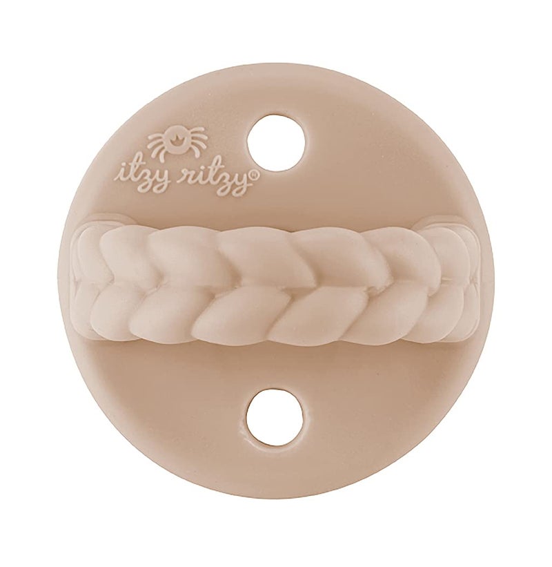 Itzy Ritzy Silicone Orthodontic Pacifiers - Itzy Soother Pacifiers with Collapsible Handle & Two Air Holes for Added Safety, Baby Pacifier For Ages 6 -18 Months (Buttercream & Toast) - Image 5