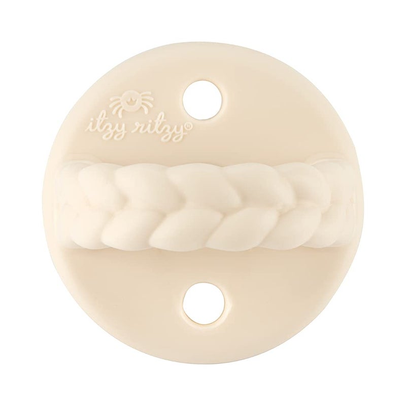 Itzy Ritzy Silicone Orthodontic Pacifiers - Itzy Soother Pacifiers with Collapsible Handle & Two Air Holes for Added Safety, Baby Pacifier For Ages 6 -18 Months (Buttercream & Toast) - Image 4