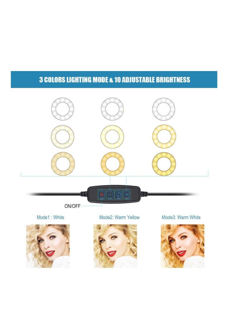 Selfie Ring Light Stand with Microphone Holder,LED Ring Light for Live Stream/Makeup/YouTube Video - 3-Light Mode - 10-Level Brightness - Image 2