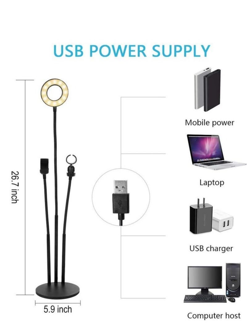 Selfie Ring Light Stand with Microphone Holder,LED Ring Light for Live Stream/Makeup/YouTube Video - 3-Light Mode - 10-Level Brightness - Image 5