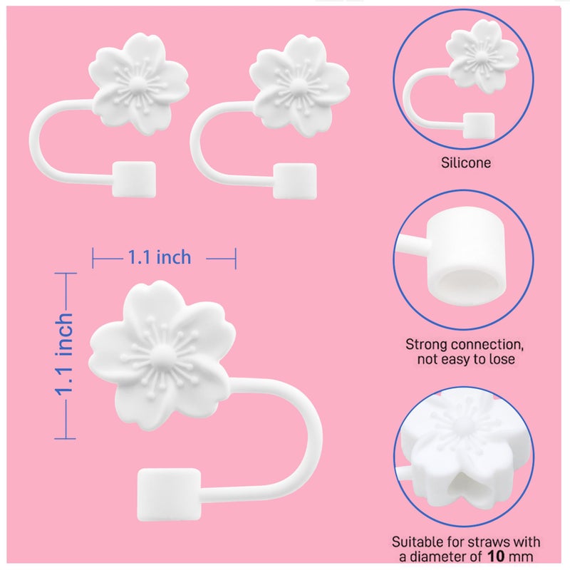 Meitesti Flower Silicone Straw Cover Cap for Stanley Cup,Straw Topper 10mm 0.4in Dust-Proof Reusable StrawTips Lids - Image 3