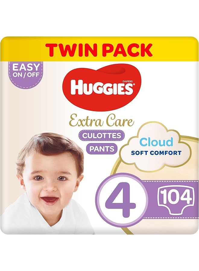 HUGGIES Extra Care Culottes Size 4 9 14 Kg Twin Jumbo Pack 104 Diaper Pants - Image 1