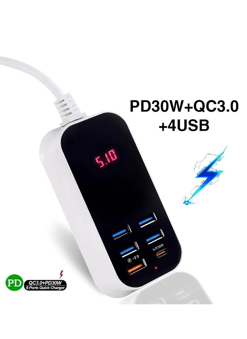 Generic Multiple USB PD Fast Charger 50W Travel Adaptor 6 Ports For iPhone Samsung  - Image 1