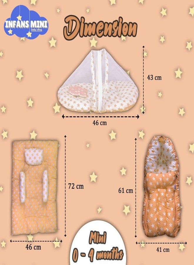 Infans Mini طقم مفروشات أطفال حديثي الولادة من إنفانز ميني، قطن فاخر | سرير محمول للأطفال | سرير مزود بناموسية | سرير نوم للأطفال من عمر 0-4 أشهر (ميني) | طقم مفروشات محمول للجنسين مكون من 3 قطع | (لون برتقالي ميلكي ستار) - Image 4