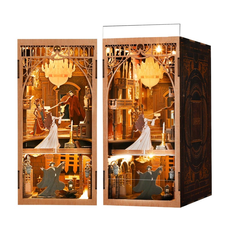 CCCDF Book Nook Kit DIY Miniature Dollhouse Booknook Kit 3D Wooden Puzzle Bookend Bookshelf Insert Decor with LED Light for Teens and Adults Phantom of The Opera - Image 3