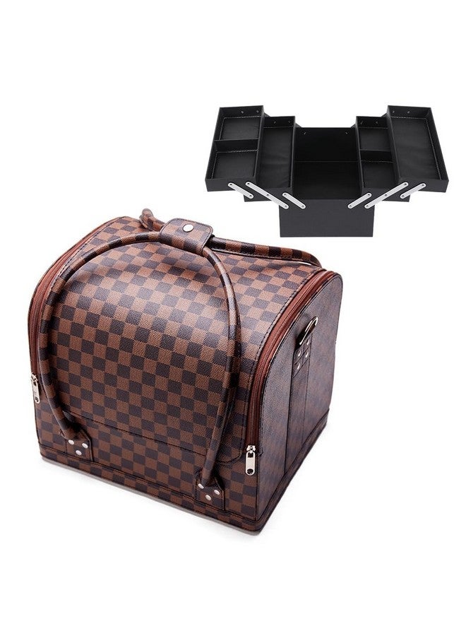 Foniros Makeup Carrying Suitcase Stylish Leather Print Large Makeup Organizer Bag - Image 2