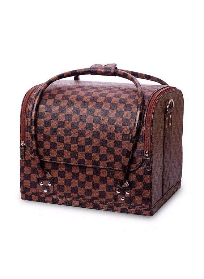 Foniros Makeup Carrying Suitcase Stylish Leather Print Large Makeup Organizer Bag - Image 1