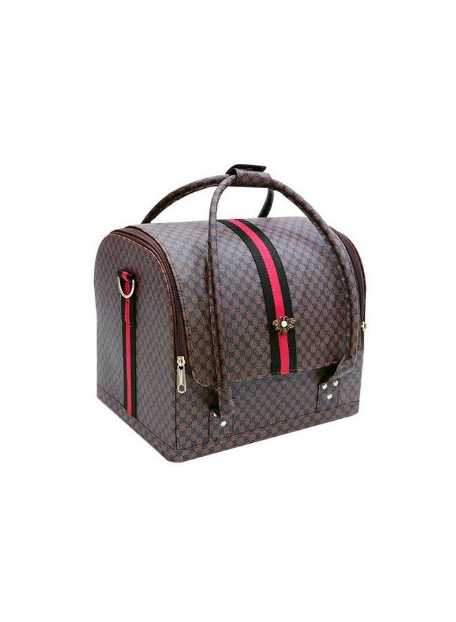 Foniros Makeup Carrying Suitcase Stylish Leather Print Large Makeup Organizer Bag - Image 5