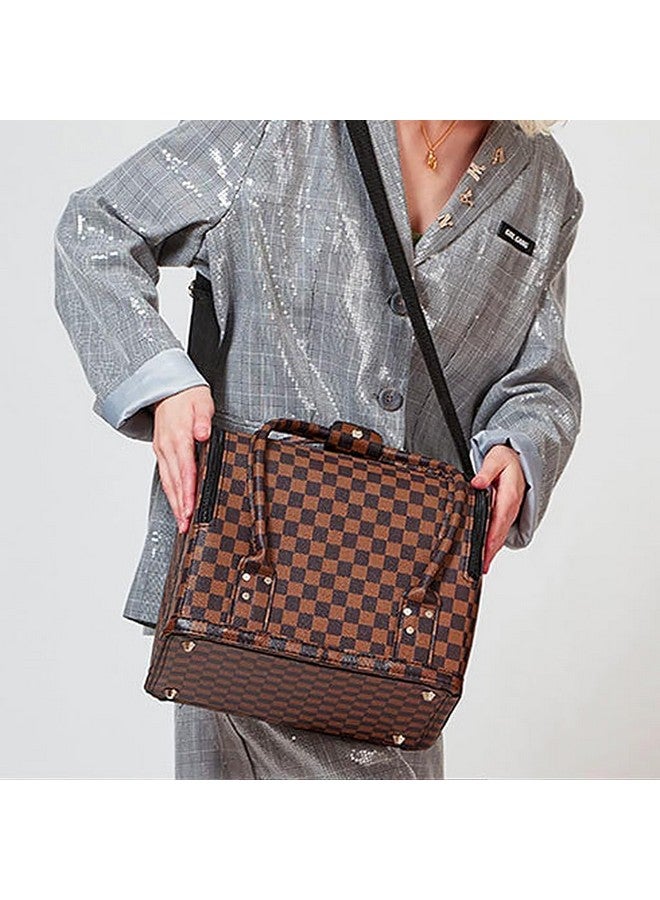 Foniros Makeup Carrying Suitcase Stylish Leather Print Large Makeup Organizer Bag - Image 3