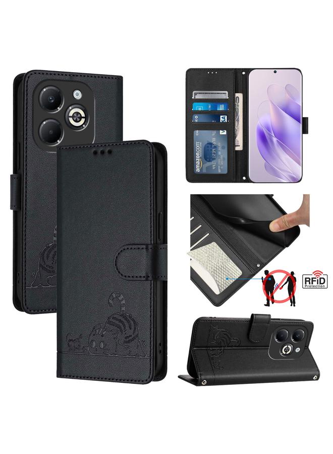 زبون جراب لهاتف Infinix Smart 8 Plus / 8 Pro من الجلد المنقوش بنمط Cat Rat RFID مع حبل تعليق - Image 1