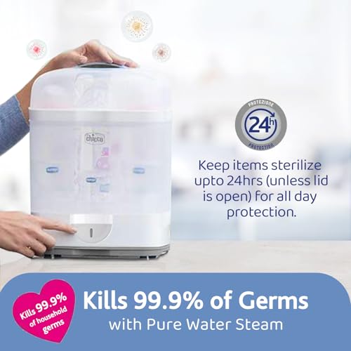 Chicco 2 in1 Steam Sterilizer | Sterilizes upto 6 Bottles | Kills 99.9% Of Germs | 24hrs Sterilization in 5 Mins | Auto Switch Off | Portable & Travel Friendly | 2 Years Warranty Cover - Image 2
