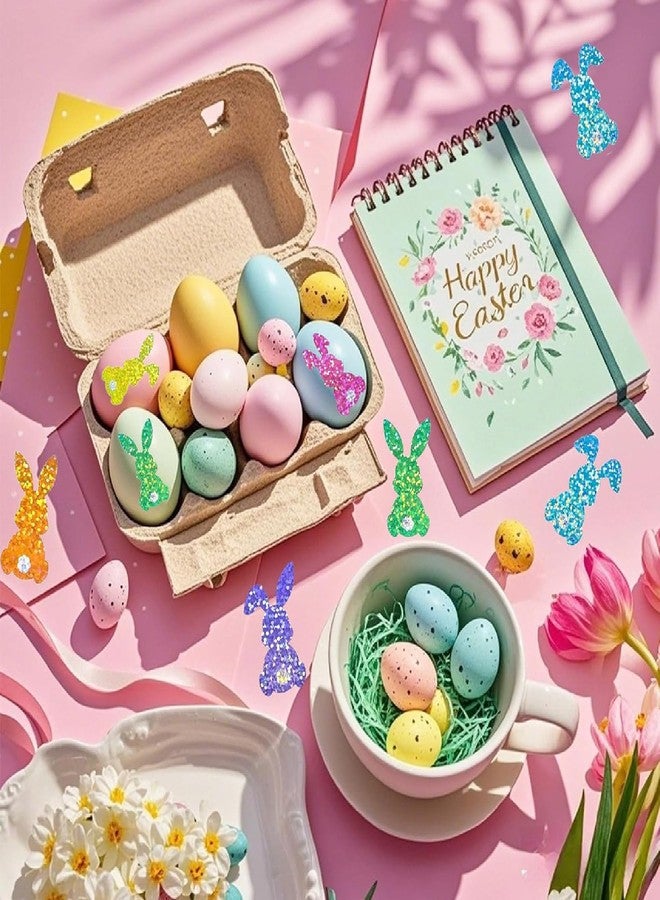 HinchJone Glitter Bunny Stickers Roll 500Pcs Colorful Laser Rabbit Seal Stickers Easter Waterproof Self-Adhesive Decals for Gift Wrapping Envelope Journal Party Supplies - Image 3