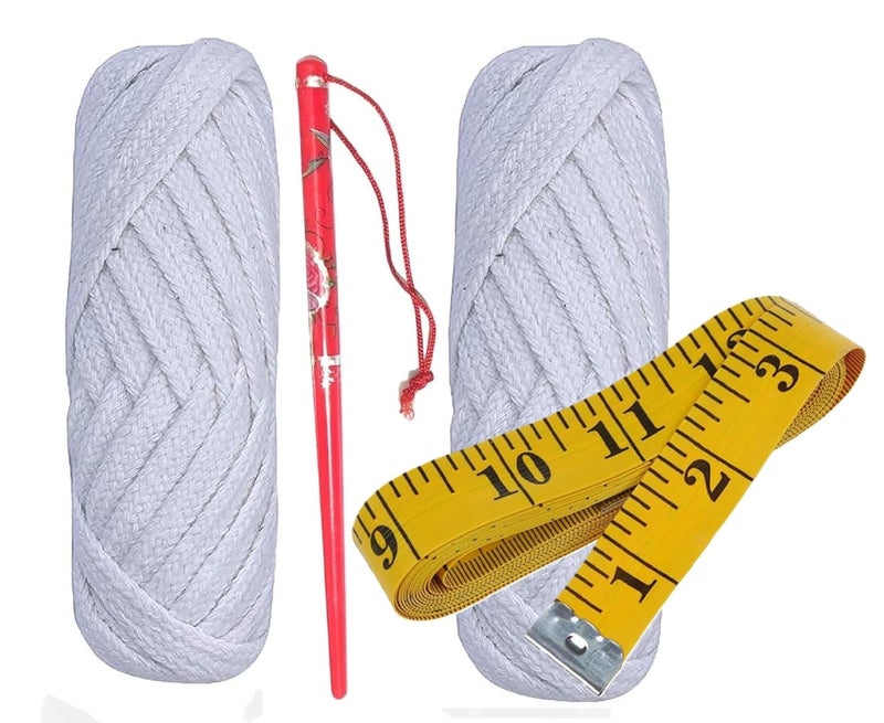 DeLegarde Cotton Nada String Dori for Indian Ethnic Wear, White, Pack of 2 with Measuring Tape and Salai - Image 1