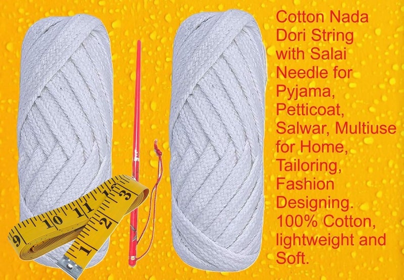 DeLegarde Cotton Nada String Dori for Indian Ethnic Wear, White, Pack of 2 with Measuring Tape and Salai - Image 2
