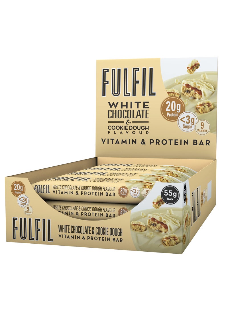 Fulfil Protein Bar 15 X 55G Bars White Chocolate & Cookie Dough Flavour 20G High Protein, 9 Vitamins, Low Sugar - Image 1