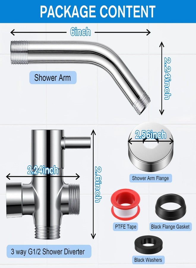 Dreyoo ذراع دش Dreyoo مع مجموعة محول دش G1/2 ثلاثية الاتجاهات، مثبتة على الحائط بقطر 6 بوصات، بما في ذلك الحافة وشريط PTFE، وصمام محول معدني صلب مع غسالة للرأس المحمول باليد والرأس الثابت - Image 2