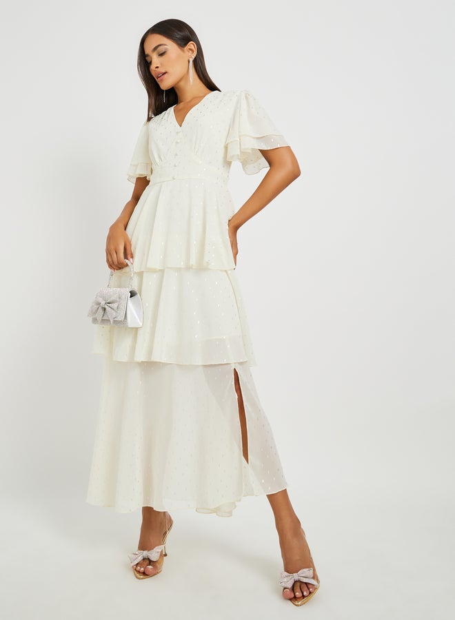 Styli Tiered Flutter Sleeve Dress - Image 1