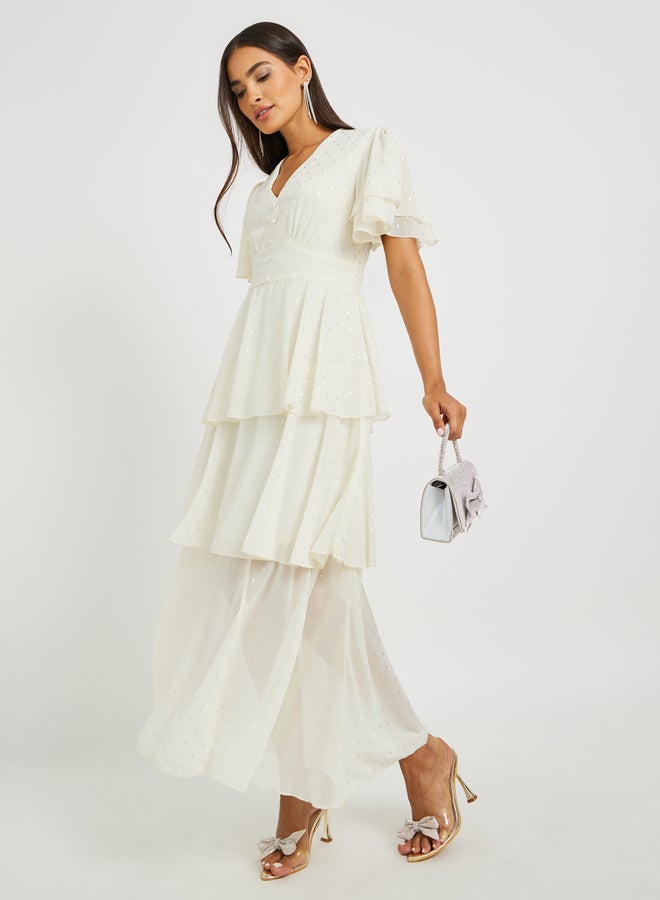 Styli Tiered Flutter Sleeve Dress - Image 2