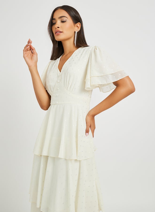 Styli Tiered Flutter Sleeve Dress - Image 3