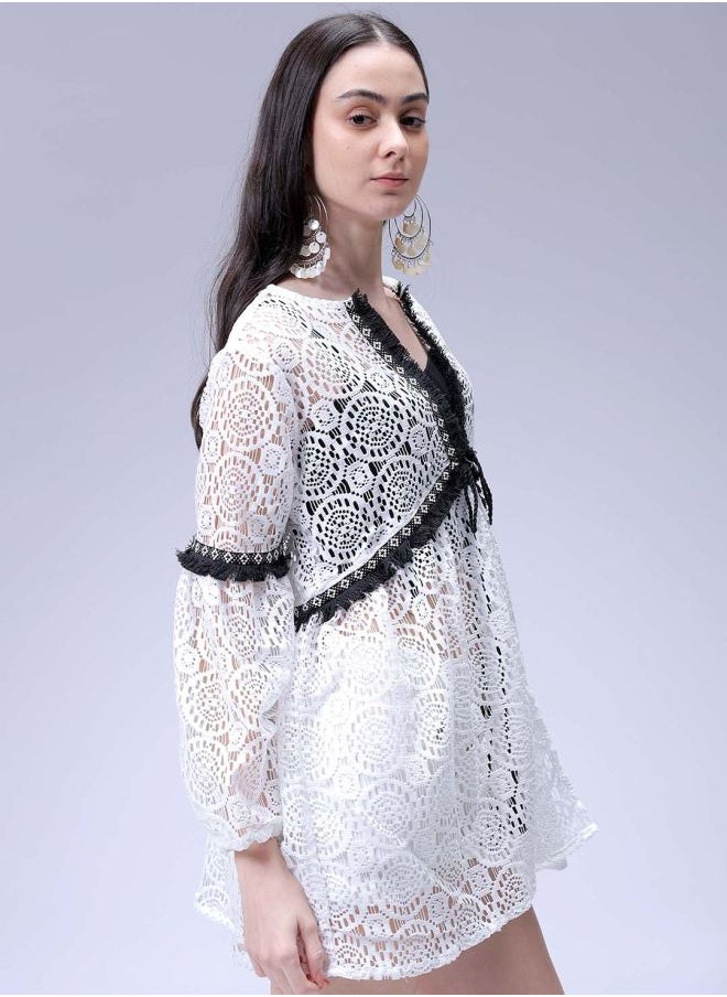 Freehand Women Loose Fit Casual Lace Tiered Dress  - Image 3