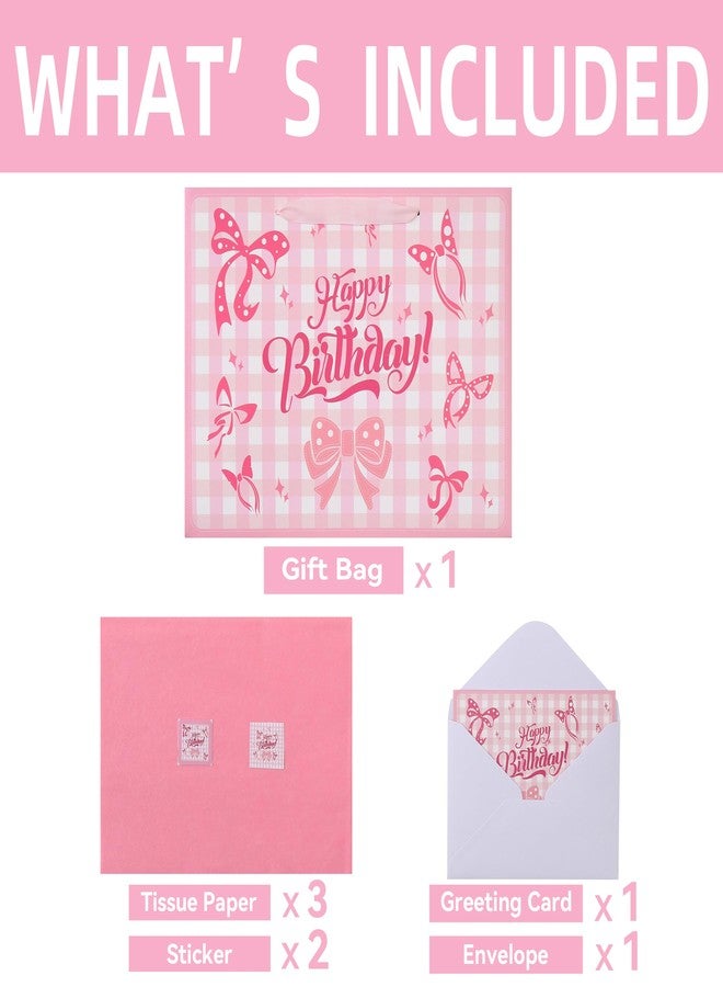 Qirrmiy 13'' Large Birthday Gift Bag Set with Handles, Greeting Card, Purple Tissue Papers and Stickers for Girls Women Kids Teens for Birthday Party, girl's Party, Baby, Bow Design, 1 Pcs - Image 3