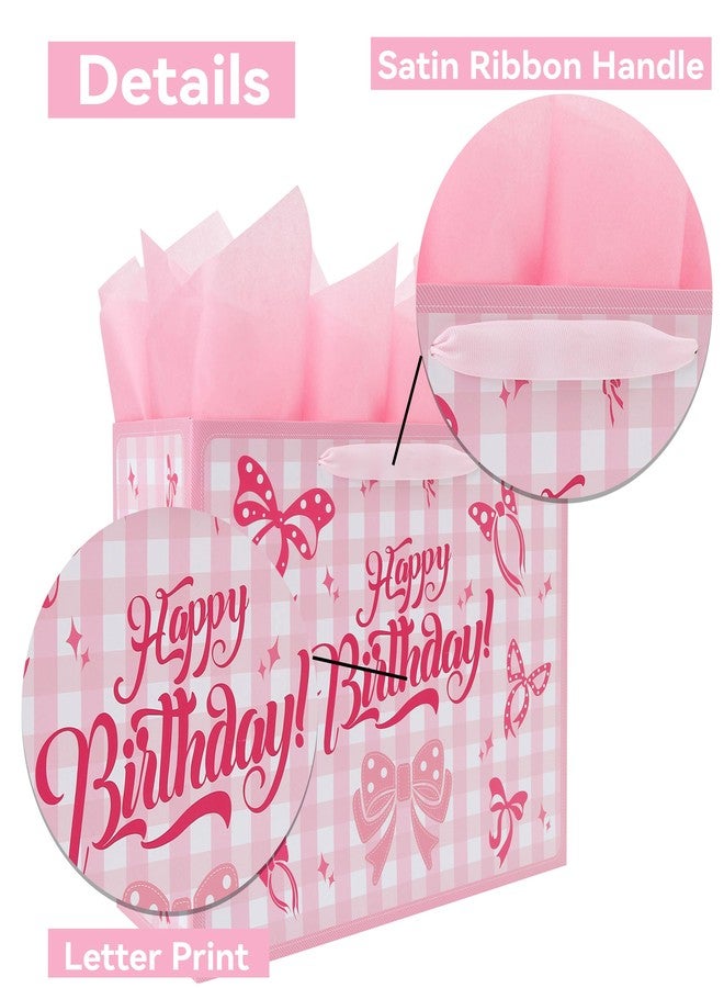 Qirrmiy 13'' Large Birthday Gift Bag Set with Handles, Greeting Card, Purple Tissue Papers and Stickers for Girls Women Kids Teens for Birthday Party, girl's Party, Baby, Bow Design, 1 Pcs - Image 4