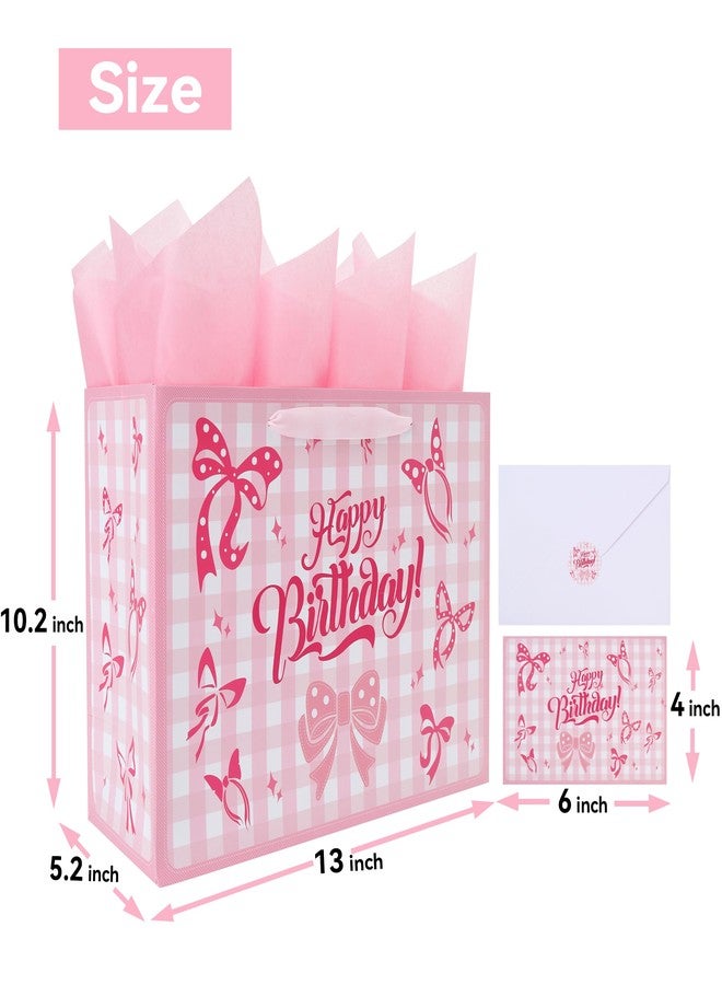 Qirrmiy 13'' Large Birthday Gift Bag Set with Handles, Greeting Card, Purple Tissue Papers and Stickers for Girls Women Kids Teens for Birthday Party, girl's Party, Baby, Bow Design, 1 Pcs - Image 2
