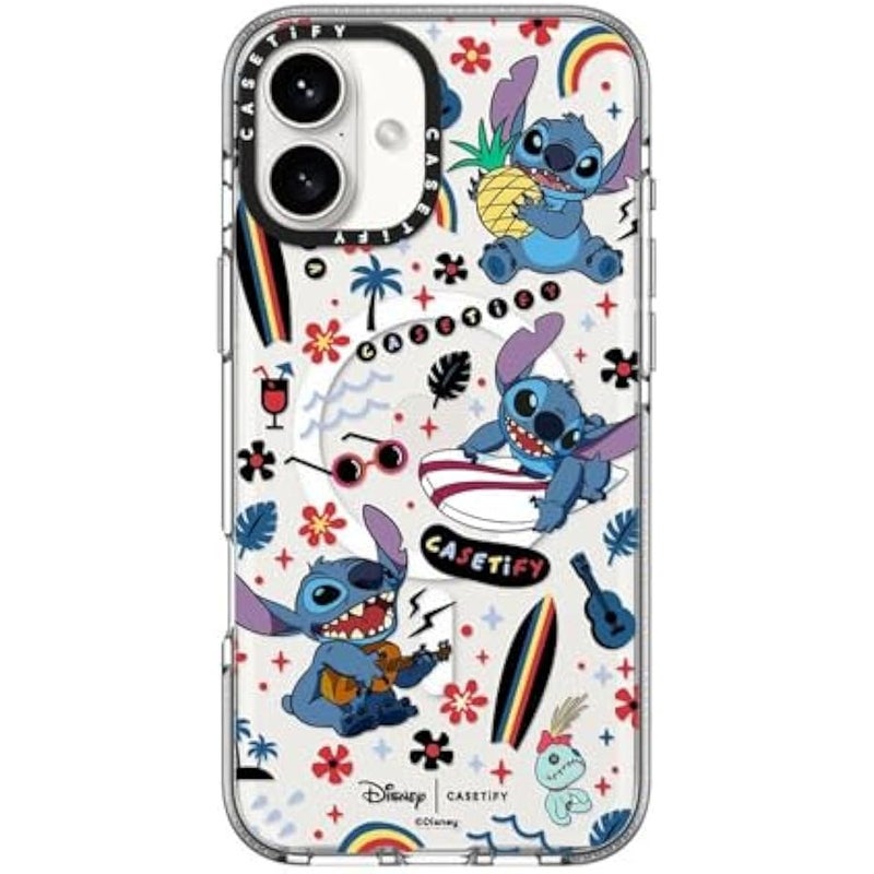 Casetify Clear iPhone 16 Plus Case 【Lilo & Stitch Colab/Not Yellowing / 6.6ft Drop Protection/Compatible with Magsafe】 - Stitch Surfer - Clear - Image 1