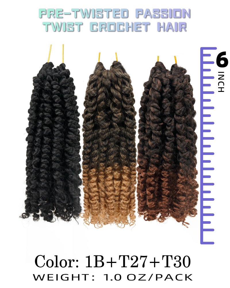 hahoness 6 Inches 9 Packs Passion Twist Crochet Hair-Mixed Color Combo Pack(7 packs 1B+1 pack T1B/27+1 pack T1B/30),Pre-twisted Pre Looped Super Soft & Bouncy,For Black Women and Kids(6"-9 Packs,1B+T27+T30) - Image 2
