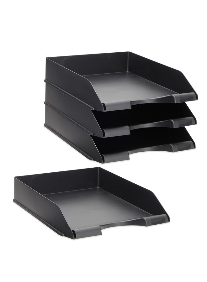 4 Pcs Stackable Paper Trays, 4 Tiers Desk Paper File Storage Tray File Organizer Mail Letter Holder Rack For Office School Home Magazine Scrapbook Paper Folders, Black - Image 4