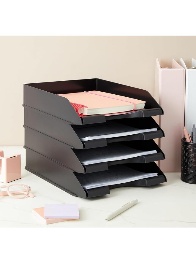 4 Pcs Stackable Paper Trays, 4 Tiers Desk Paper File Storage Tray File Organizer Mail Letter Holder Rack For Office School Home Magazine Scrapbook Paper Folders, Black - Image 2