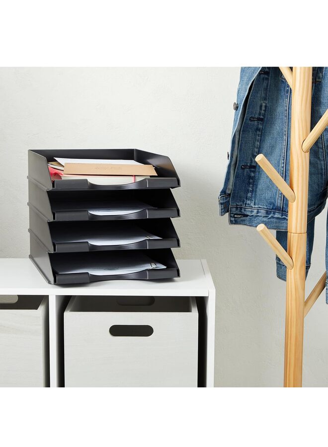 4 Pcs Stackable Paper Trays, 4 Tiers Desk Paper File Storage Tray File Organizer Mail Letter Holder Rack For Office School Home Magazine Scrapbook Paper Folders, Black - Image 5