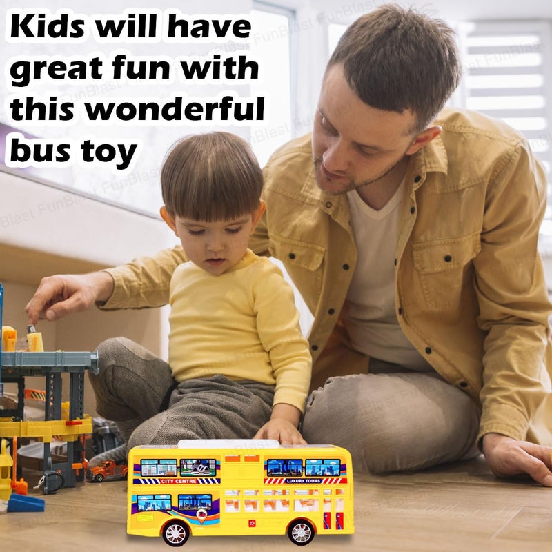 FunBlast ألعاب الحافلات للأطفال - ألعاب للأطفال، لعبة حافلة بسحب للخلف، ألعاب مركبات للأولاد، لعبة دفع واذهب، سيارة لعبة للأطفال من 3 سنوات فما فوق، هدية عيد ميلاد للأطفال (صفراء) - Image 4