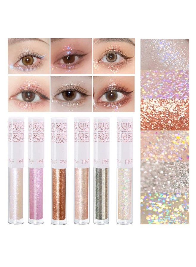SUSIKEKI 6Pcs Liquid Glitter Eyeshadow Eyeliner Korean Makeup Bling Under Eye Shadow Shimmer Eye Make Up Set Long Lasting Quick Drying And Pigmented Loose Glitter Glue For Crystals Eye Makeup - Image 2