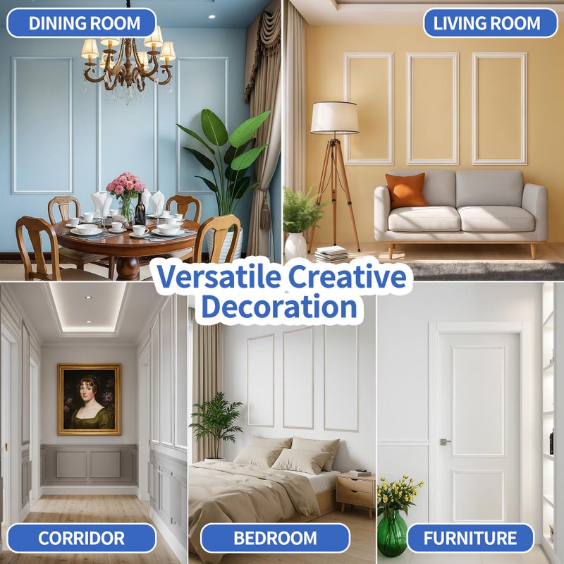 KESHWELL Premade Wall Panels,6 Frame Wall Panels for Interior Wall Decor,Accent Molding Kit,Pre-Cut Wainscoting Panels, Wall Molding Trim Picture Frame for Home Decor (3 Set,54 x 24 INCH) - Image 2