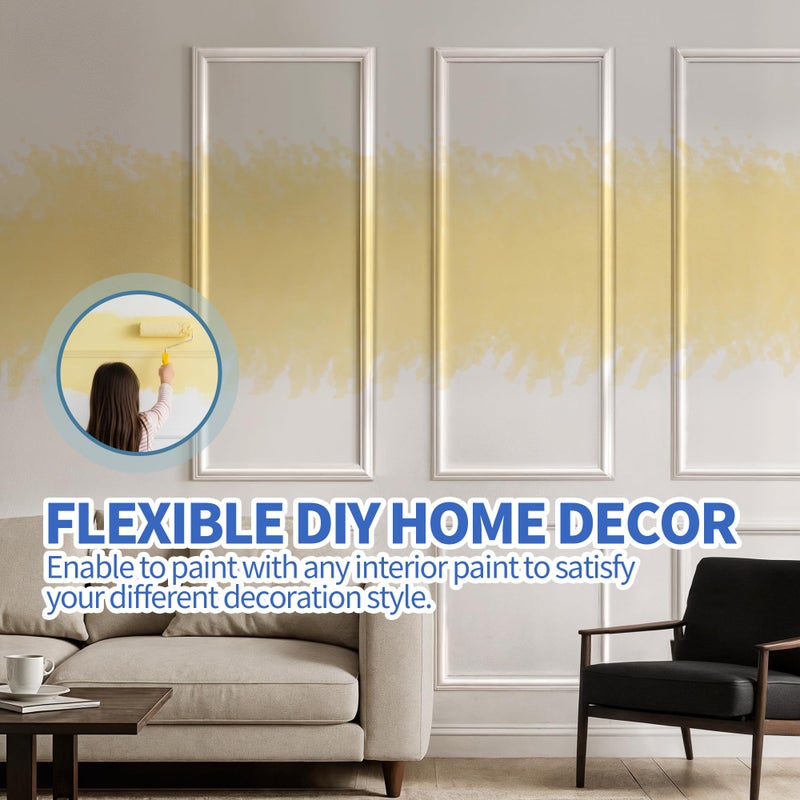 KESHWELL Premade Wall Panels,6 Frame Wall Panels for Interior Wall Decor,Accent Molding Kit,Pre-Cut Wainscoting Panels, Wall Molding Trim Picture Frame for Home Decor (3 Set,54 x 24 INCH) - Image 4