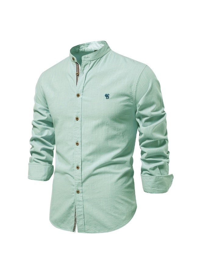 BIRD Cotton Social Shirt Men Solid Color Long Sleeve High Quality Brand Shirt for Men Spring Stand Casual Men's Shirts - Image 1