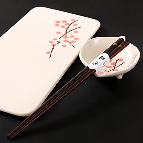 Relaxing Garden Japanese Sushi Plate Gift Set – 10-Inch Ceramic Rectangular Plates with Chopsticks and Sauce Dishes for Two - Image 5