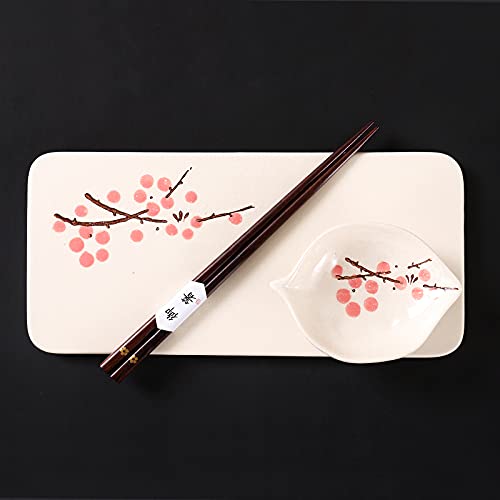 Relaxing Garden Japanese Sushi Plate Gift Set – 10-Inch Ceramic Rectangular Plates with Chopsticks and Sauce Dishes for Two - Image 4