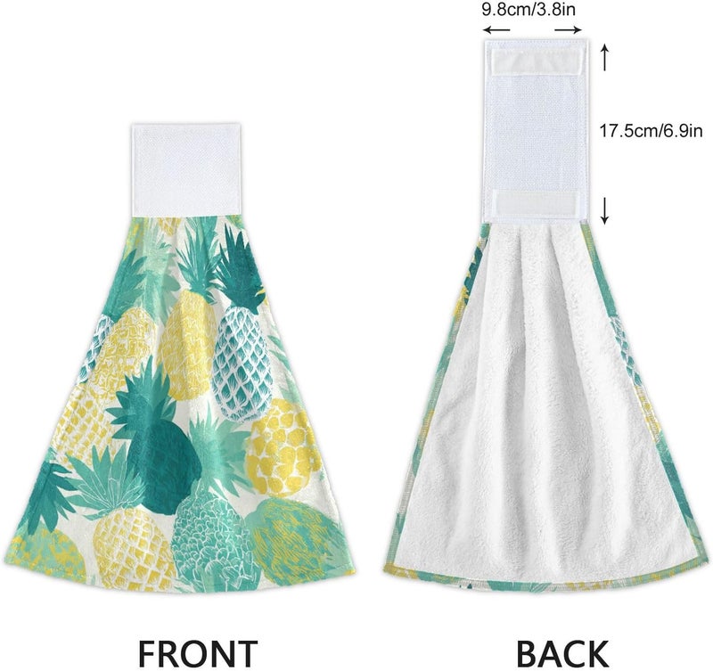 Dussdil Summer Pineapple Kitchen Hanging Towel Tropical Fruits Leaves Hand Tie Towels Set 2 Pcs Tea Bar Dish Cloths Dry Towel Soft Absorbent Durable for Bathroom Laundry Room Decor - Image 3